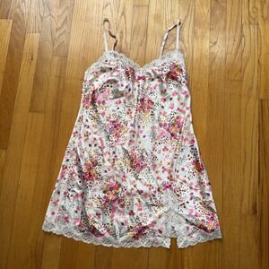Victorias Secret Slip Dress M White Satin Floral Lace Chemise Nightie Sleep